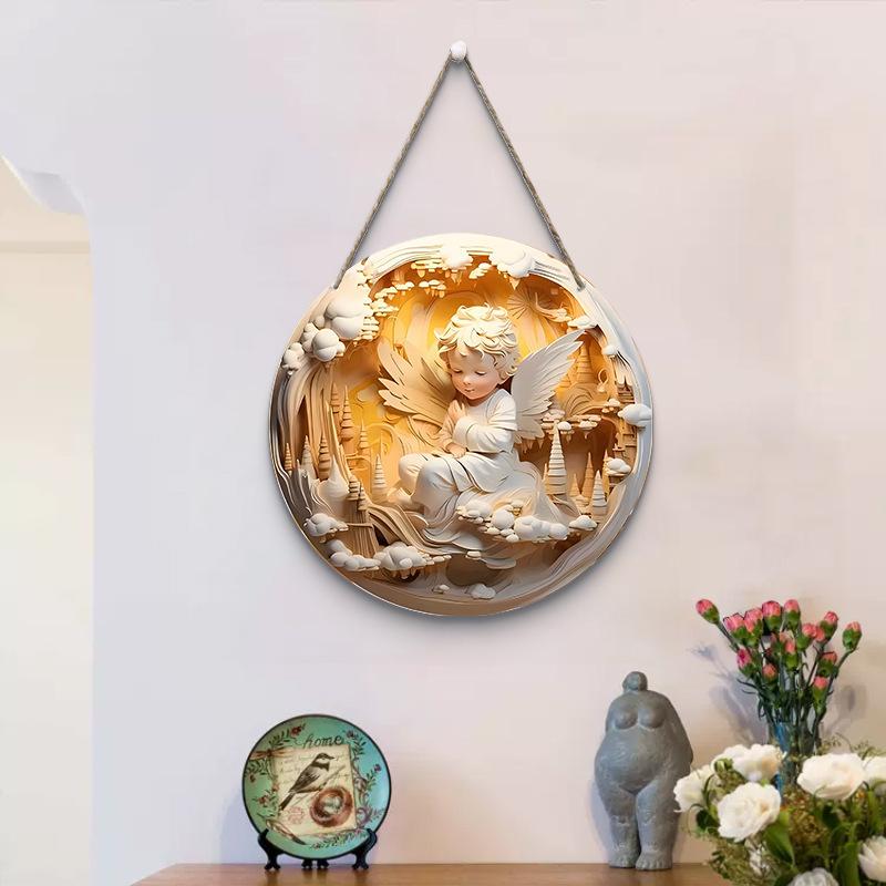 

1pcs2D Christmas Angel Wings Castle Baptism Hope Acrylic 20cm/7.87 inch Round Wall or Door Decoration, Thanksgiving