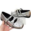 Spring and summer new silver bow ballet shoes femininity cross strap versatile Mary Jane shoes
