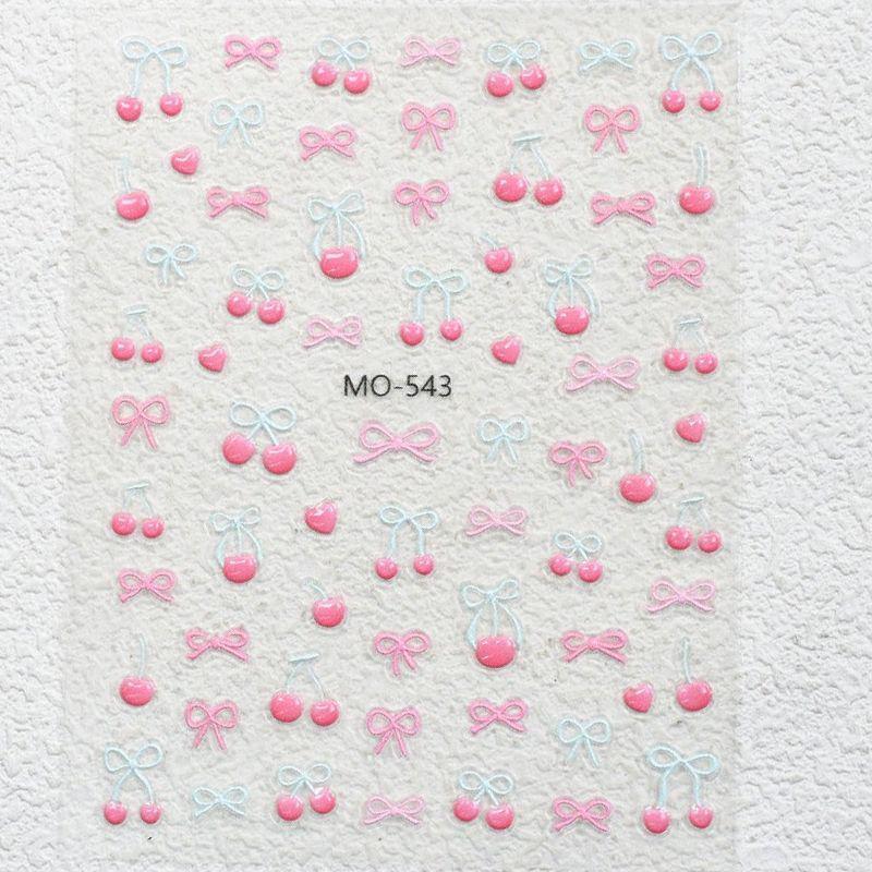Sweet Heart Cherry & Mint Bow 3D Nail Art Stickers Model C