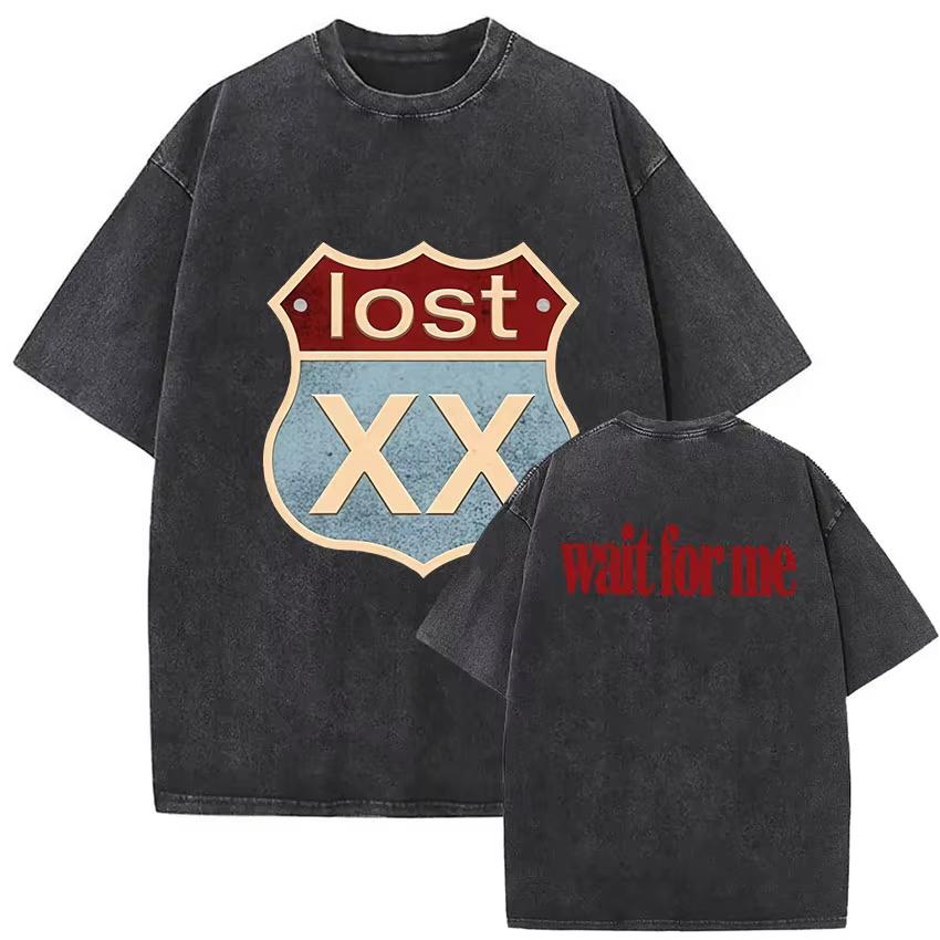 Rapper MGK Lost Americana Tour T-shirts Machine Gun Kelly Vintage Washed Graphic T Shirt Man's Hip Hop Short Sleeve T-shirt