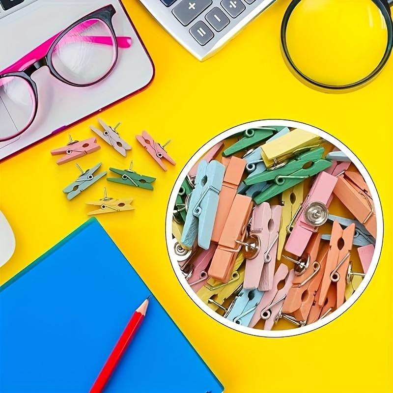 50pcs Pastel Push Pins with Wooden Clips-Colorful Thumb Tacks for Classroom,Office, Home Bulletin Boards|Vibrant Push Pins