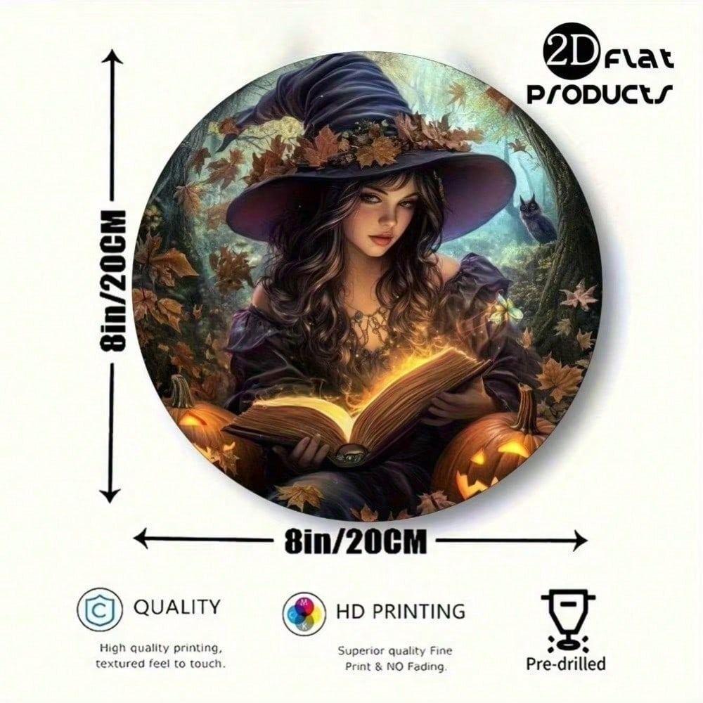 Metal Poster Wall Art Witch Pumpkin Cat Forest Mystic Home Decor