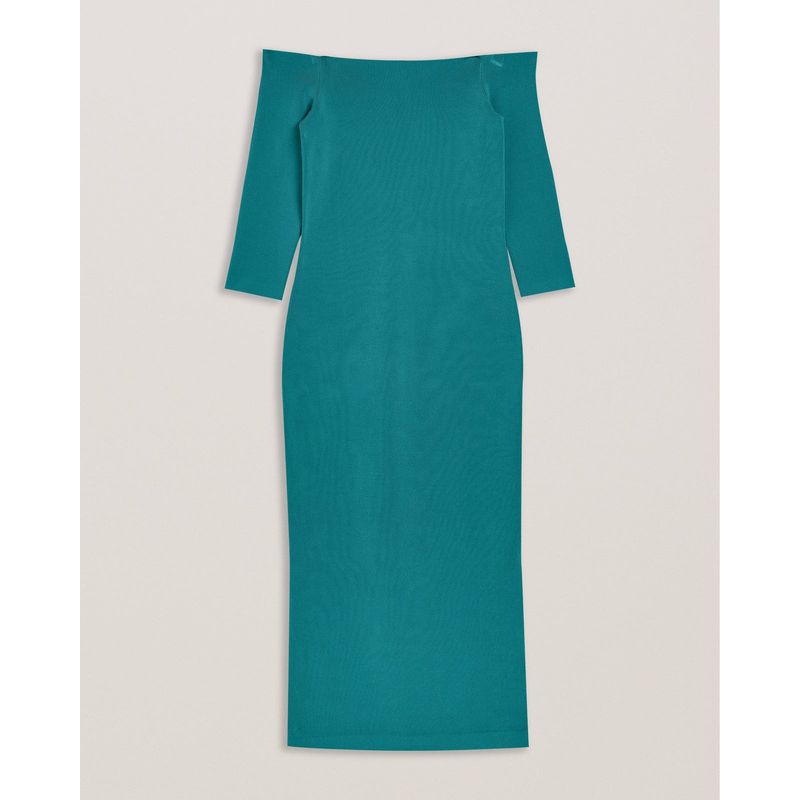 

British TB * off-Neck Slim fit Slimming One piece Dress Women clothing Dark green UK4