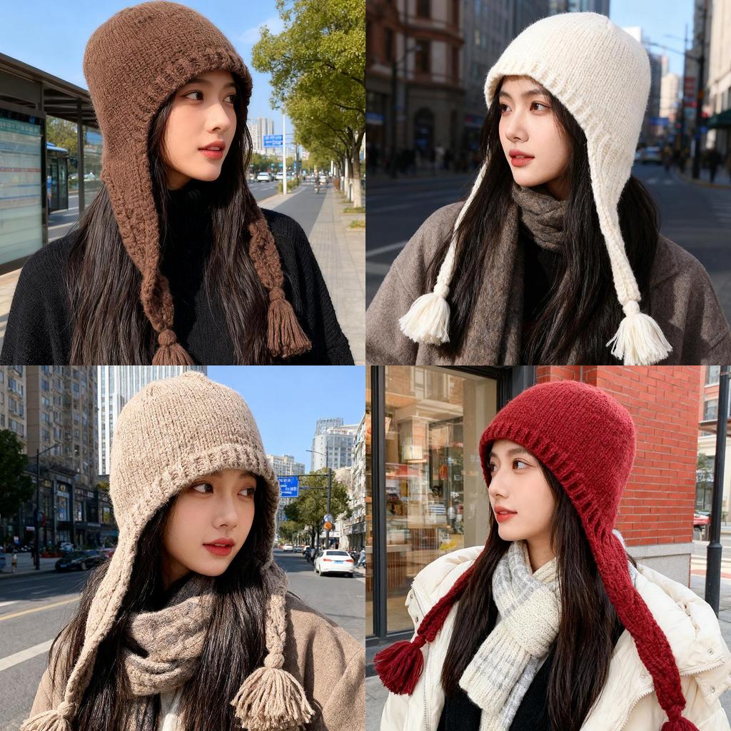Knit Hat Women Winter Warm Earflap Beanie With No Brim For Casual Outings