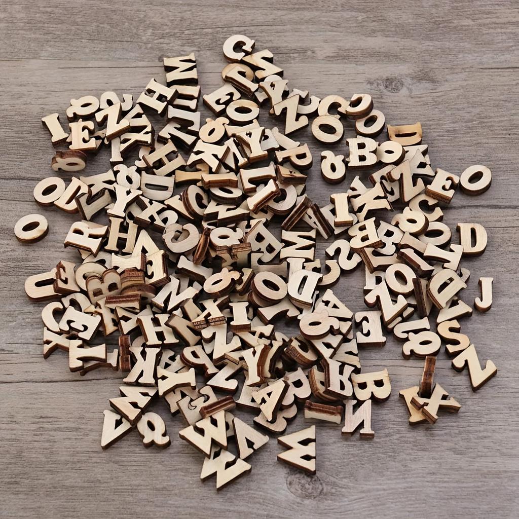 100Pcs Mixed Wooden A Z Letters Wooden Numbers Letters Wood Letters for DIY Craft Wedding Party Home Decoration(English Letter)