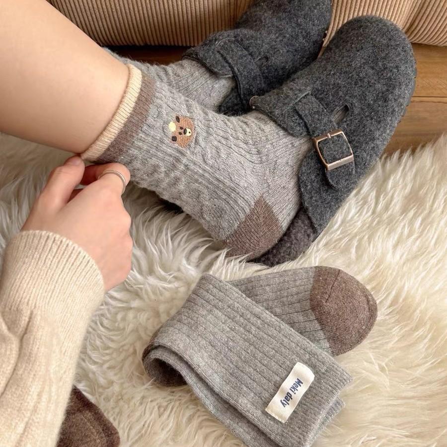 Wool Socks Medium Socks Thickened Warm Wool Socks Cute Cartoon Long Socks Socks