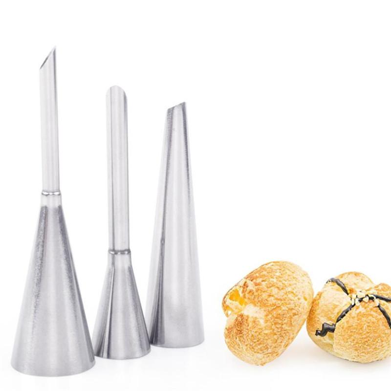 3pcs/set Puff Piping Bag Nozzles Set Stainless Steel Pastry Cupcake Cake Decorating Tips For Puff Cream Pastry Icing Nozzles