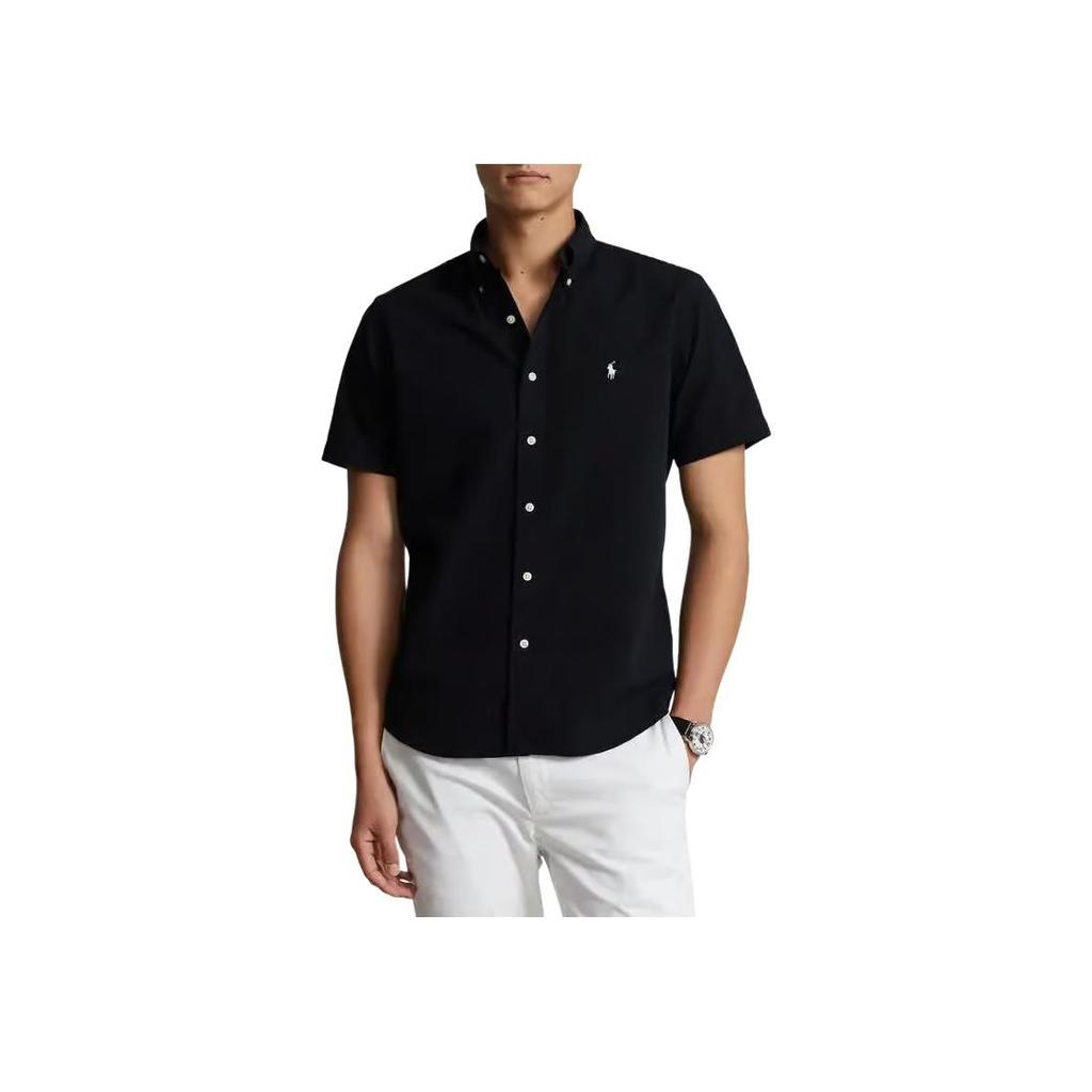 Polo Ralph Lauren Ss24 Solid Color Logo Embroidered Single-Breasted Short Sleeve Shirt Men shirts Black MNPOWOV1N820768-001