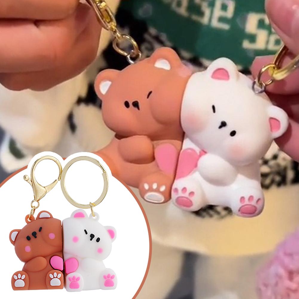 Cute Resin Bear Couple Magnetic Keychain Will Never Leave Cute Animal Doll Bag Pendant Kawaii Key Chains Gifts for Lovers