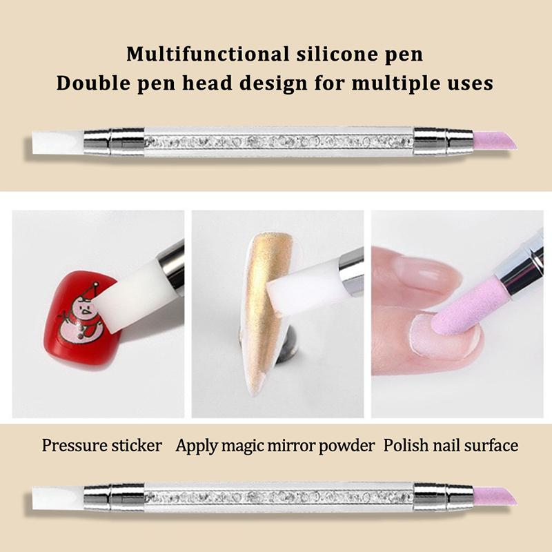 

1 Pcs Double End Multi-Functional Silicone Nail Pen Quartz Cuticle Nail Polish Stick Grinding Dead Skin Remover For Nail Pen