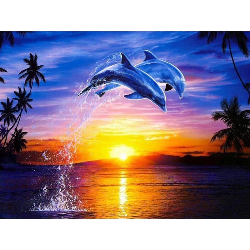 DIY Dolphin 5D Diamantmaleri Hel Rund/Rund Drill Dyrebroderi Korssting Rhinestone Home Decor Julegave