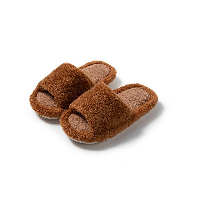Solid color open cotton slippers ins fluffy slippers basic home plush slippers