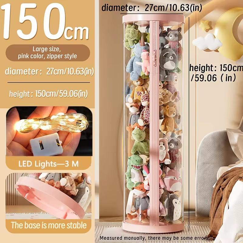 Прозрачный ящик для хранения кукол, органайзер для плюшевых игрушек, туба для хранения игрушек, самодельные контейнеры на молнии, детский рождественский подарок, детский органайзер для игрушек 150cm розовый