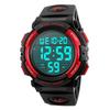 Men's Large-Face Digital Outdoor Sports Waterproof Wristwatch with LED Luminous Alarm and Stopwatch, Simple Army Style, Red, Men's Standard