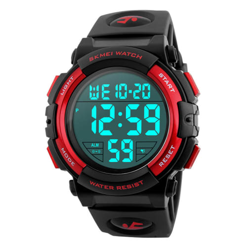 

Men s Large-Face Digital Outdoor Sports Waterproof Wristwatch with LED Luminous Alarm and Stopwatch, Simple Army Style, Red, Men s Standard