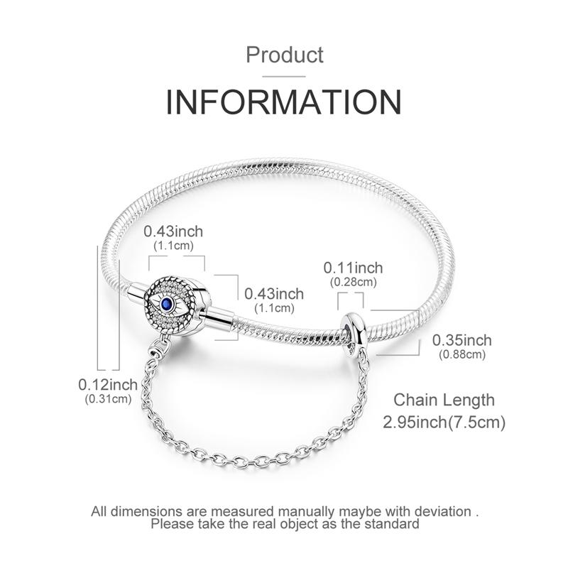 925 Silver Snake Chain Bracelet with Clasp for European Bead Pendant DIY Jewelry Making