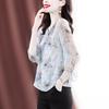 Female Spring/Summer New Korean Chiffon Shirt Top Fashion 3/4 Sleeve Printed Lace Up Bottoming Blouse S-4XL