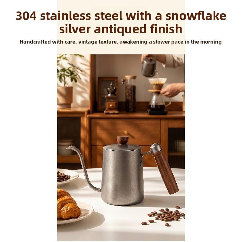 Stainless Steel Hand-drip Coffee Pot with Narrow Spout, Long Handle and Ear-shaped Design, Suitable for Home Use and Portability, with A Retro Style.