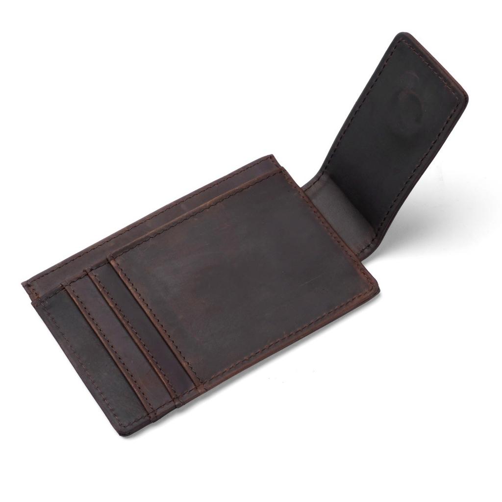 Crazy Horse Leather Zero Wallet Men's Retro Genuine Leather Bull Pickup Bag Cash Banknote USD Clip