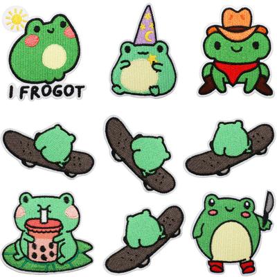 Animierter Frosch Stickerei Stoff Aufkleber Messer Frosch Aufnäher Aufkleber Kleidung Dekoration Milchtee Frosch Computer Stickerei Aufkleber Bügeln