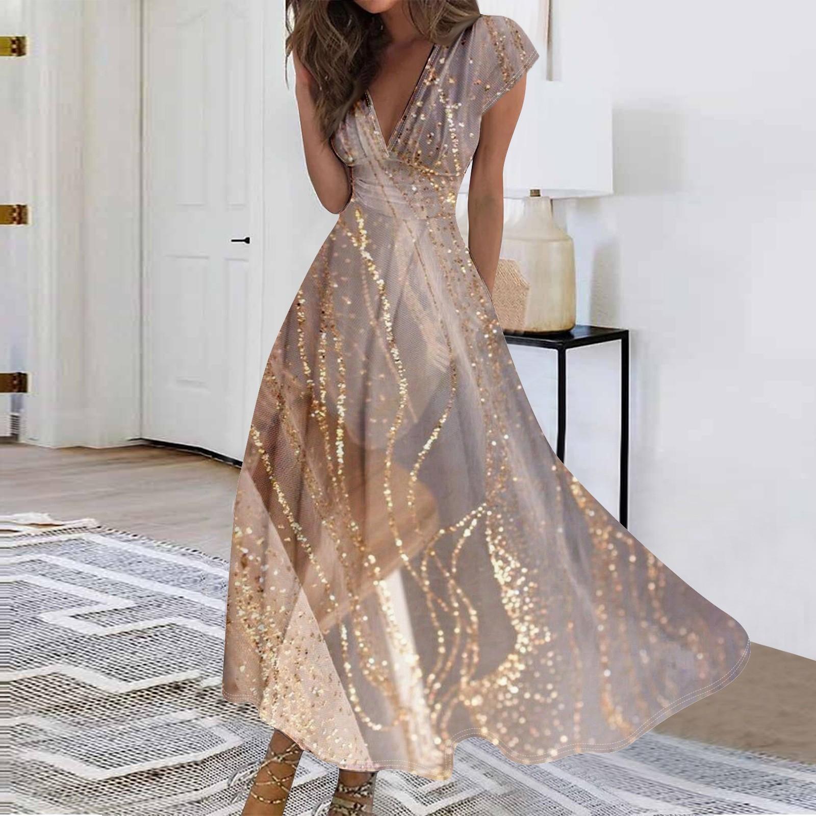 

Женское длинное платье Платье макси Повседневное платье Шифоновые платья Свободное платье Повседневное платье для взрослых на открытом воздухе Повседневное платье с рюшами и коротким рукавом с v-образным вырезом XXL оранжевый