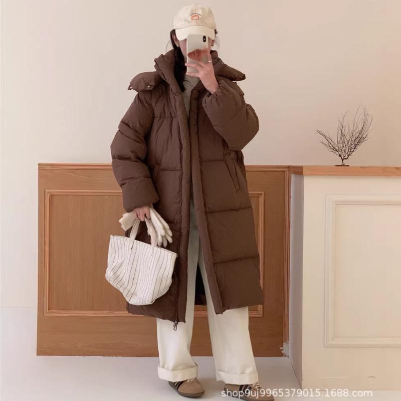 Long down jacket women's knee thickened, winter hooded loose fashion big quilt jacket
