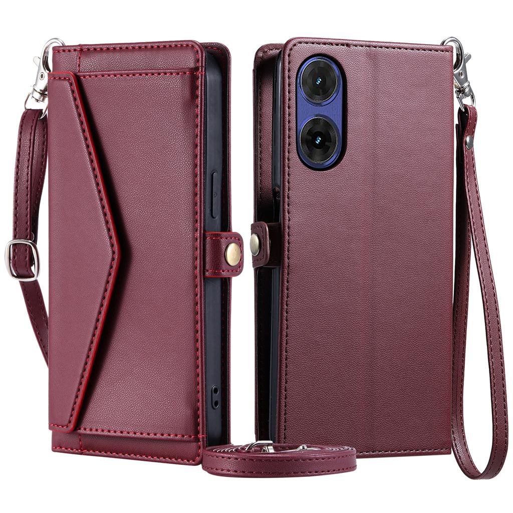 Für Motorola Moto G85 5G Lederhülle Brieftasche Ständer Handyhülle mit Riemen