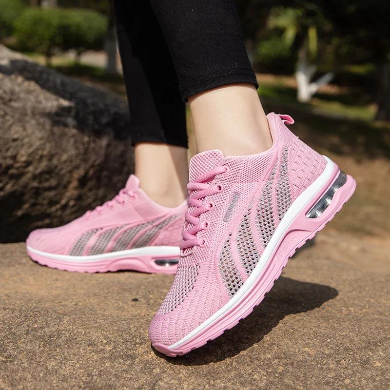 Fashion Women Running Shoes Ladies Breathable Sneakers Mesh Air Cushion Tennis Women's Sports Shoes Outdoor Lace Up Training Shoes