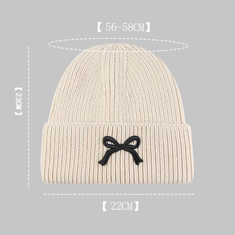 Bow Tie Knitting Cap Hat Woolen Yarn Cuff Knit Beanie Casual Fleece Warm Knitted Hat