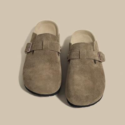Popular Bag Head Half Slippers Men's and Women's Spring 2025 New Retro Suede Flat Bottom One Pedal Casual Boken Shoes