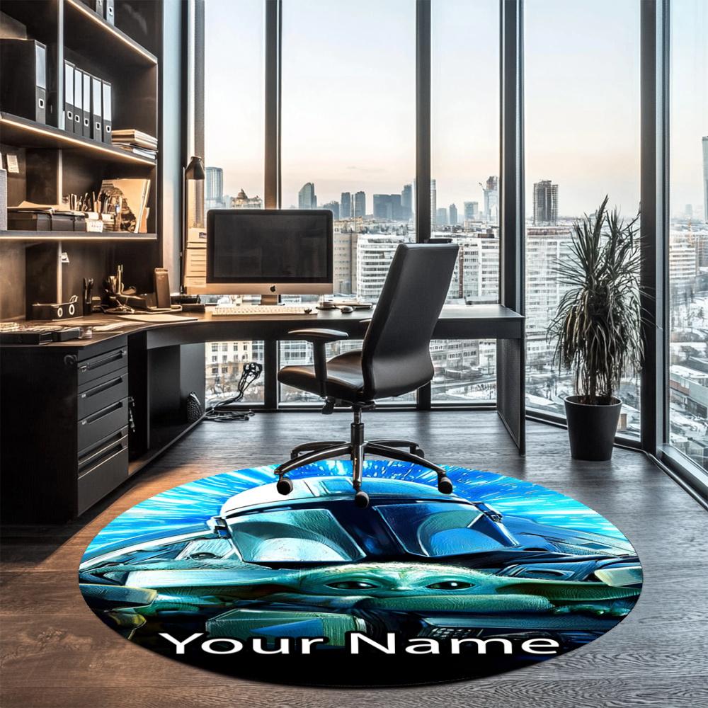 Custom Name The Mandalorian Printed Round Rug Carpet Chair Rug Area Rug Entryway Doormats,for Office Chair Living Room Bedroom Kitchen Room.
