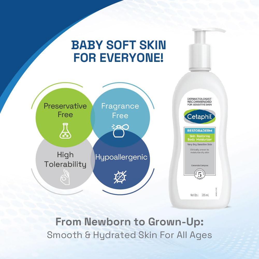 Cetaphil Restoraderm Body Moisturizer 295ml Unisex Non-Greasy Cream for Dry Sensitive Skin Eczema Relief