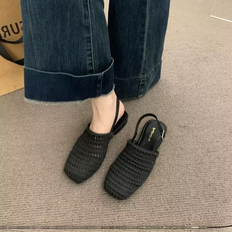 

Retro Mori woven breathable bag head sandals women s summer wear 2025 new casual flat Roman beach shoes 40