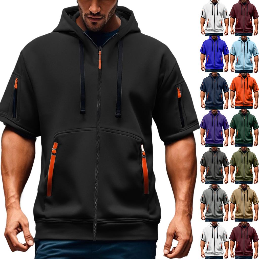 Men's Short-sleeved Casual Hooded Short-sleeved Pullover