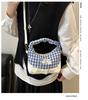Korean Sweet Small Fresh Messenger Bag Women's 2025 Summer New Retro Red and Blue Contrasting Color Plaid Handbag Bag