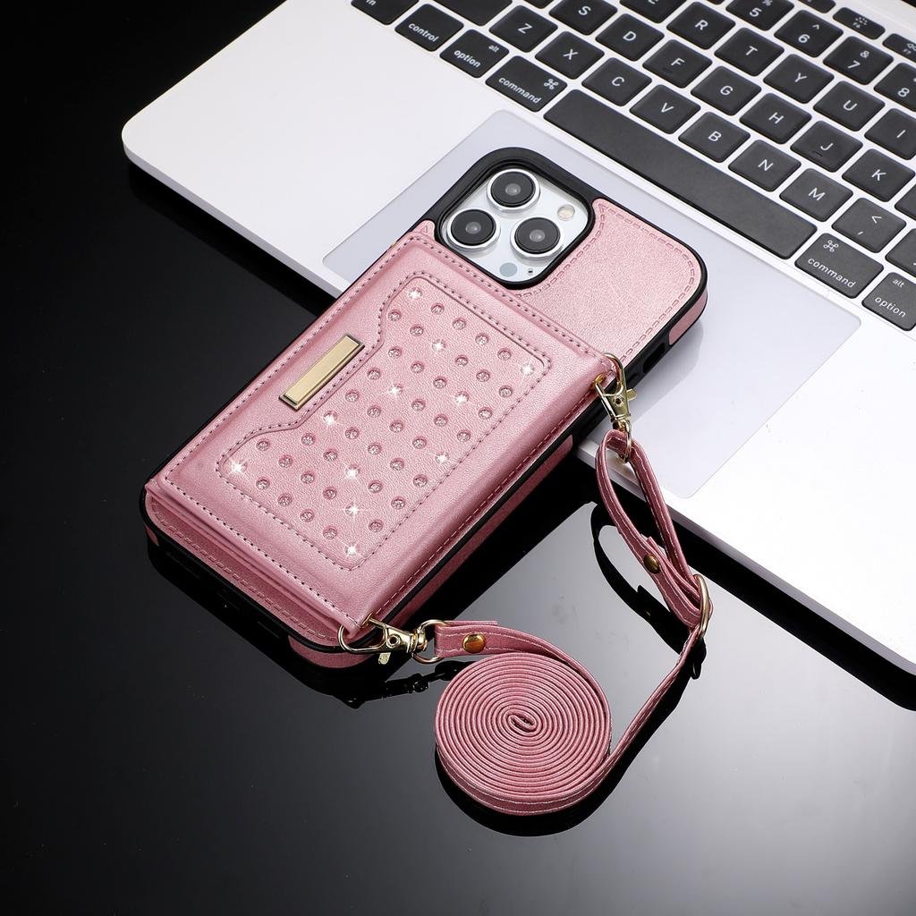 Lanyard Crossbody Wallet Leather Cards Solt Bag Cover for Samsung Galaxy S23 S22 Ultra S21 FE A54 A52s A72 A53 5G Glitter Case