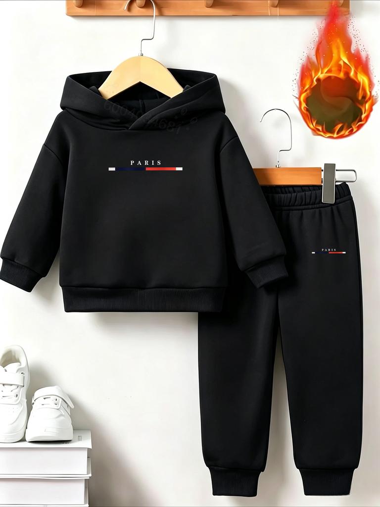 Dětský pohodlný svetr s kapucí - Chlapecký a dívčí trendy značka Teplu odolný Sportovní s dlouhým rukávem + Ležérní sportovní cool sada