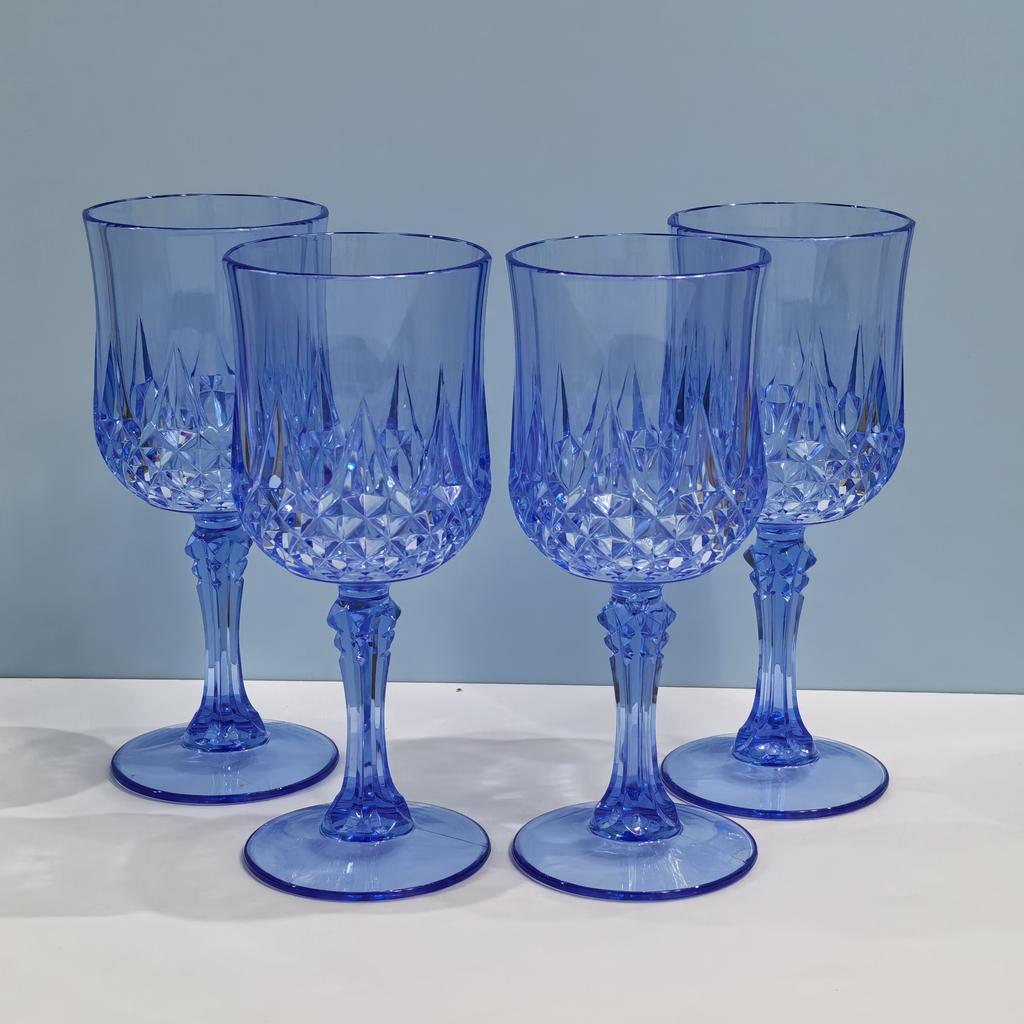 7oz Vintage Diamond Wine Glass - Elegant shatterproof plastic tall wine glass for champagne and dessert wine