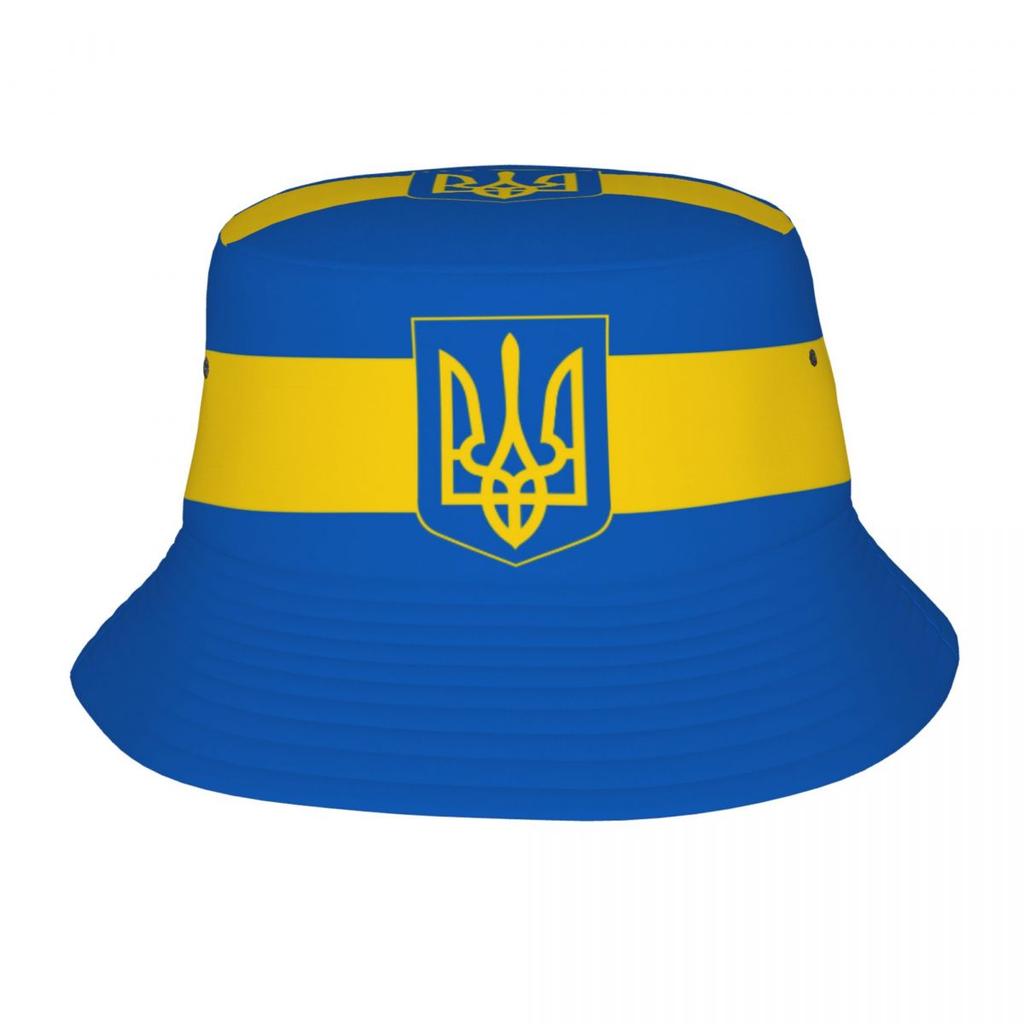 Women Unisex Bucket Hat Ukraine Flag Trident Ukrainian Summer Travel Headwear Lightweight Hiking Fishing FisherUnisex Caps Ispoti Cap