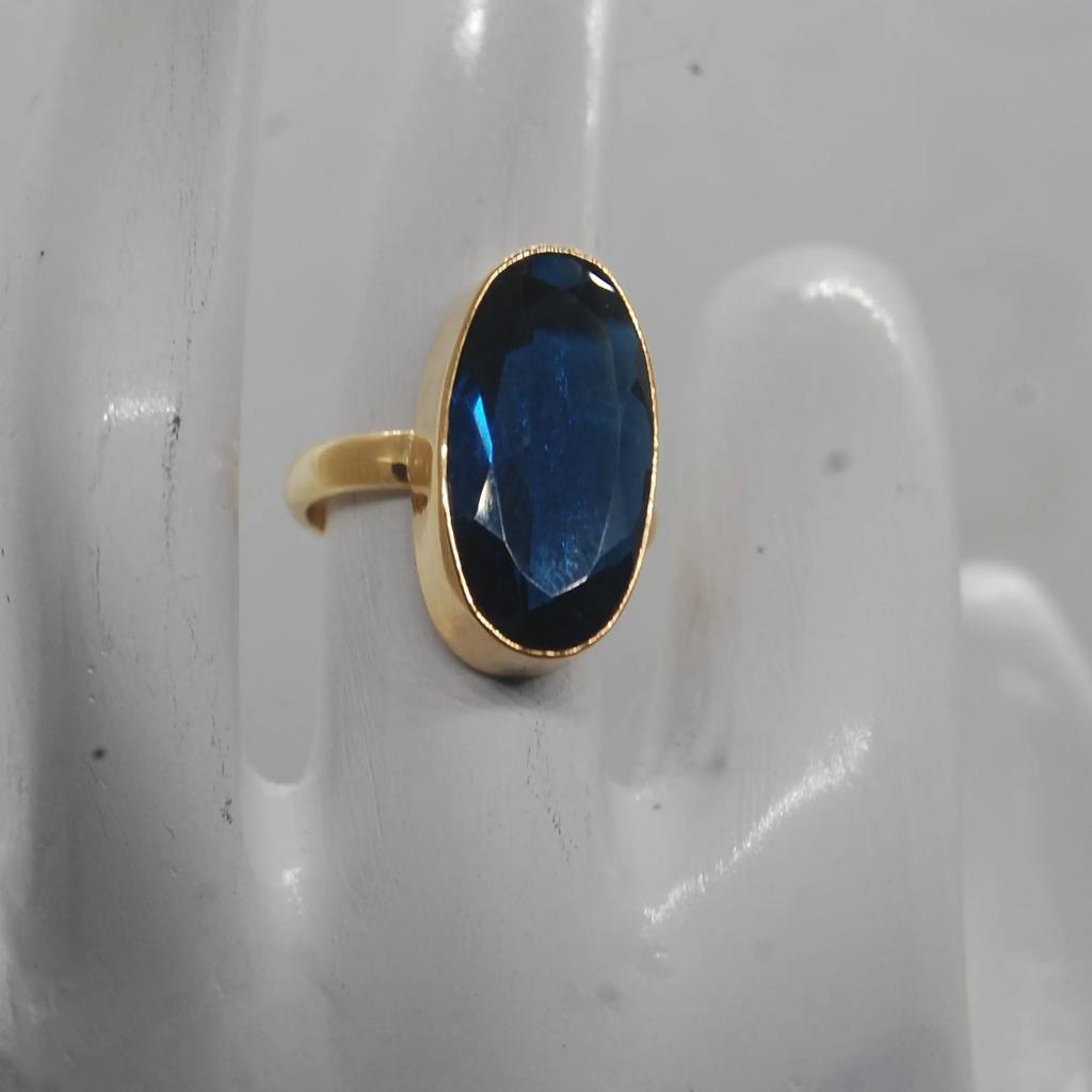 Oval Blue Spinel 925 Sterling Silver Yellow Gold Overlay Statement Ring