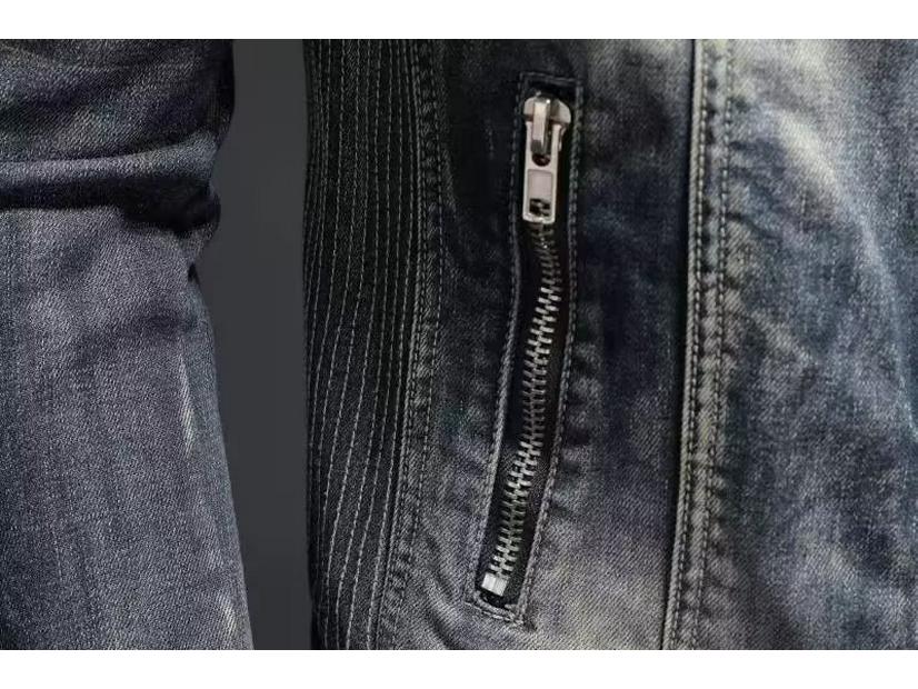 Men's European-Style Retro Slim Fit Denim Motorcycle Jacket with American Trend Influence