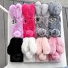 Cute Warm Rabbit Fluffy Fur Phone Case For iPhone 15 Pro Max 14 13 12 11 Pro Max X XR XS Max 7 8 Plus Cover 3D Rabbit Ears Soft Bag