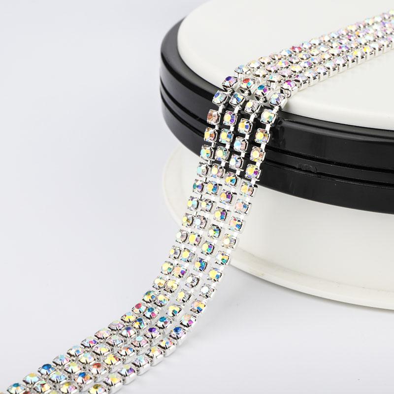 1Yard 10Yards/roll SS6-SS16 Crystal AB Claw Rhinestone Glass Sewn On Rhinestones Chain for Needlework Fabric Sewing Trimmings
