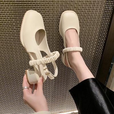 Sandália Chunky Bun Cabeça com Cor Sólida Moda Feminina Fada Vento Nova Linha Quadrada Sapatos Mary Jane