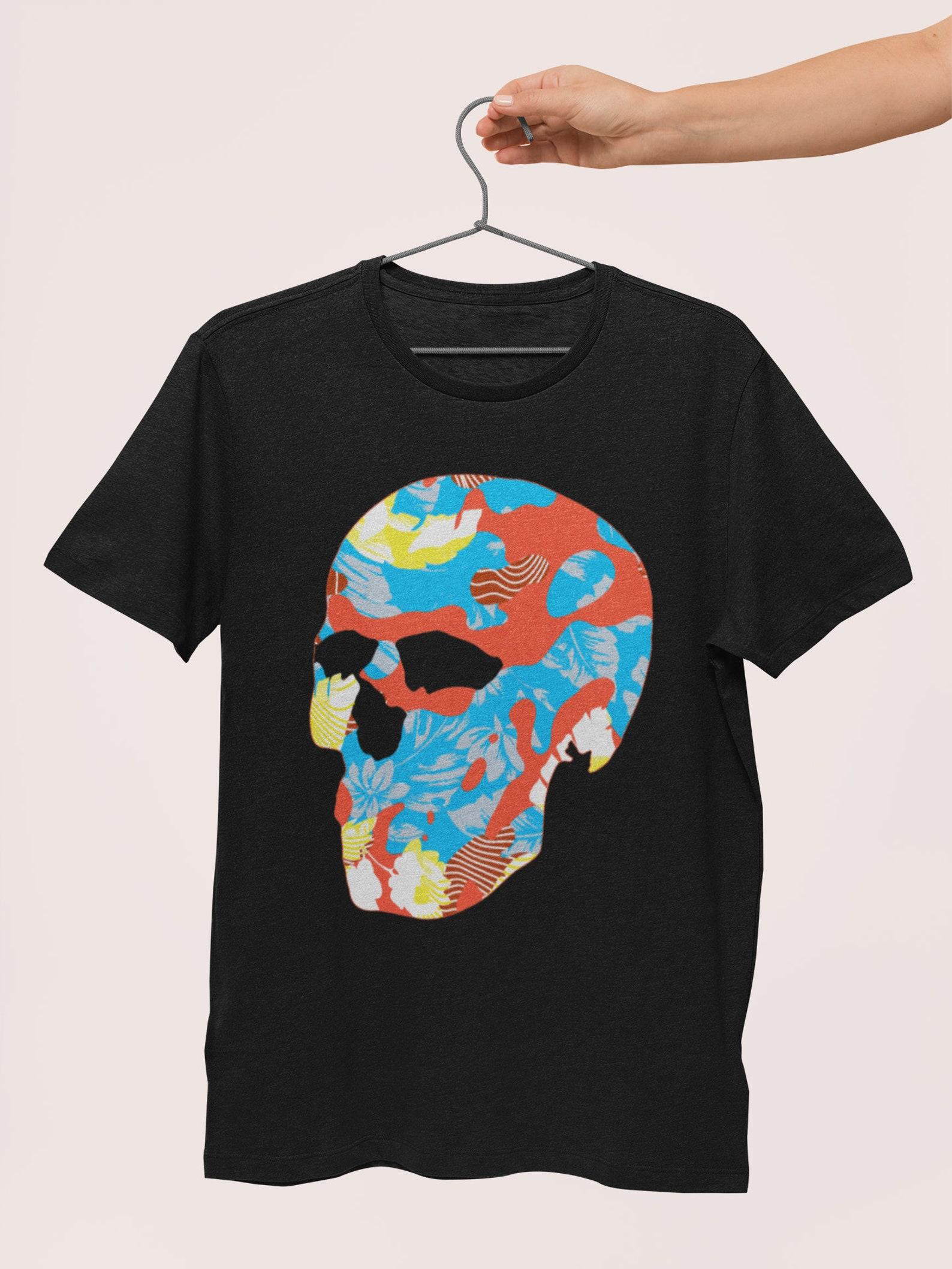 Abstract Sugar Skull Graphic Tee: Gothic Men s Cotton T-Shirt XL