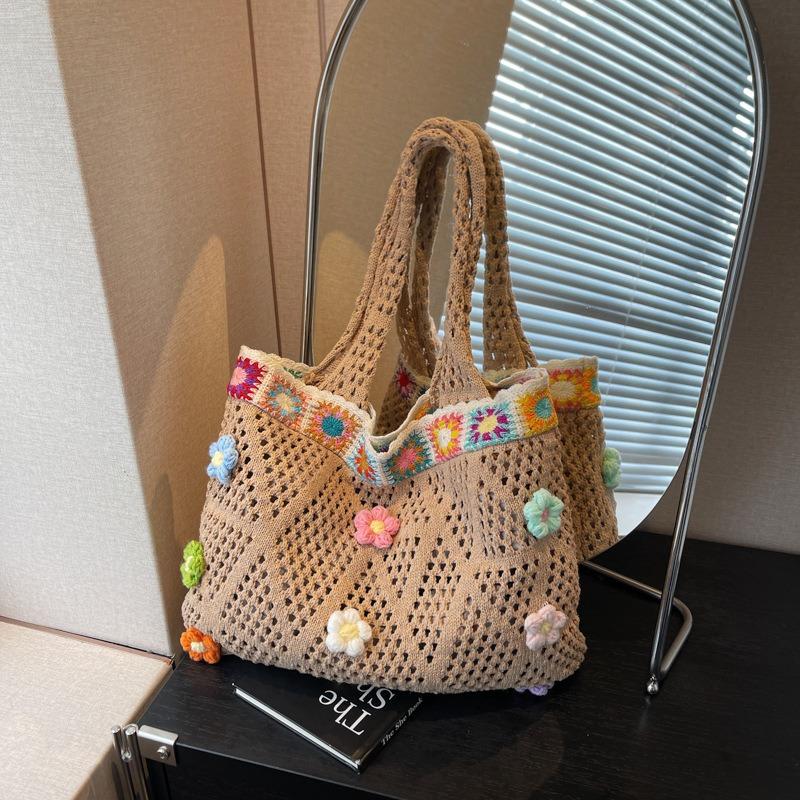 Large capacity knitted woven bag women's summer new casual shoulder bag seaside vacation beach bag