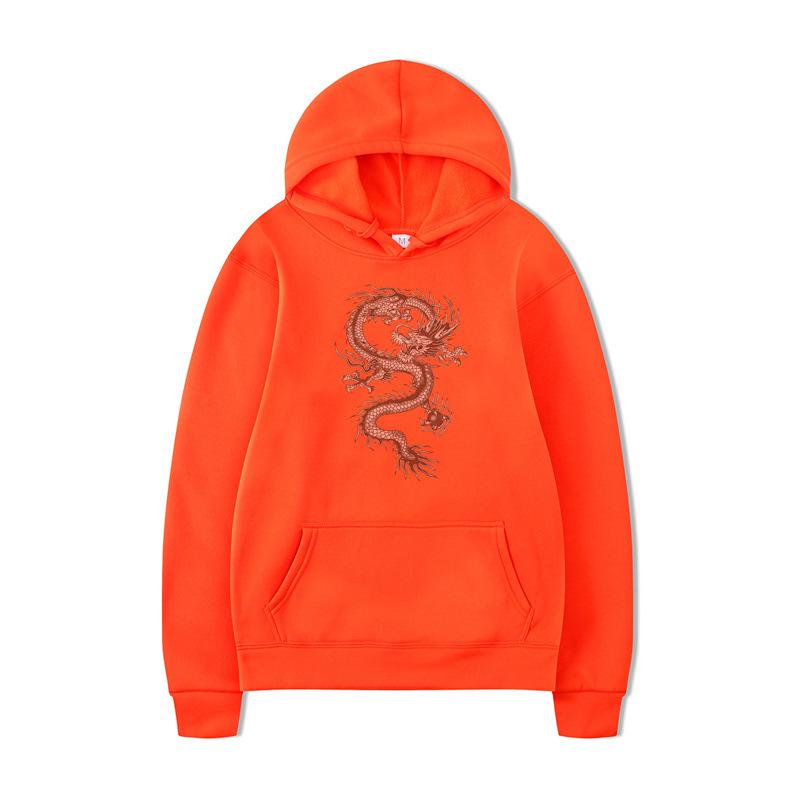 Autumn and Winter Dragon Print Men's Hoodie Vintage Unisex Pullover Men Vintage Graphic Hoody Tops Oversize Streetwear Clothing