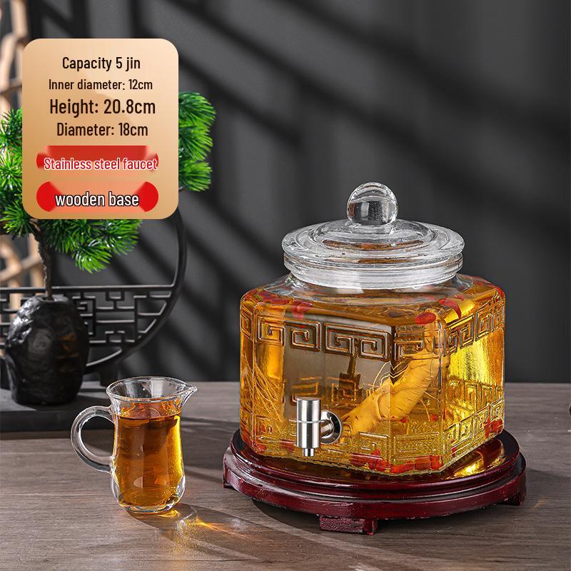 Luxury Sealed Wine & Baijiu Soaking Jar with Faucet for Household Use