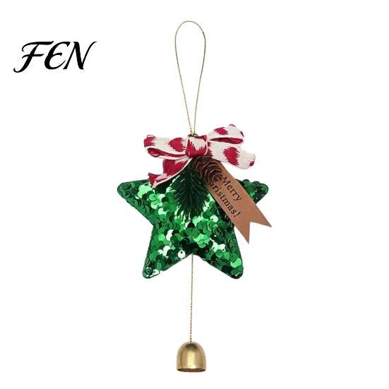 Christmas Atmosphere Decor Glitter Star Bell Ornaments, Sequin Hanging Decoration with Bow Pine Decorative Stars for Parties Cone, Sparkly Tree