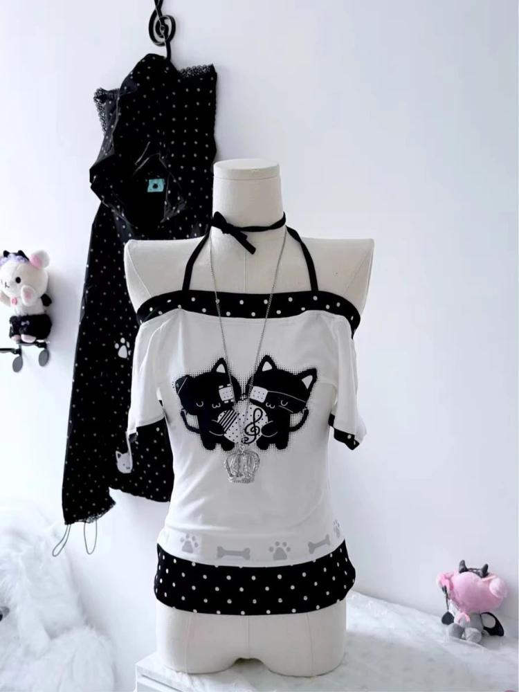 Y2k Crop Top Yttertøy Kawaii T-skjorter for Jenter Harajuku Yttertøy Koreansk Mote T-skjorte Chic Subkultur Japansk T-skjorte Kvinner Casual